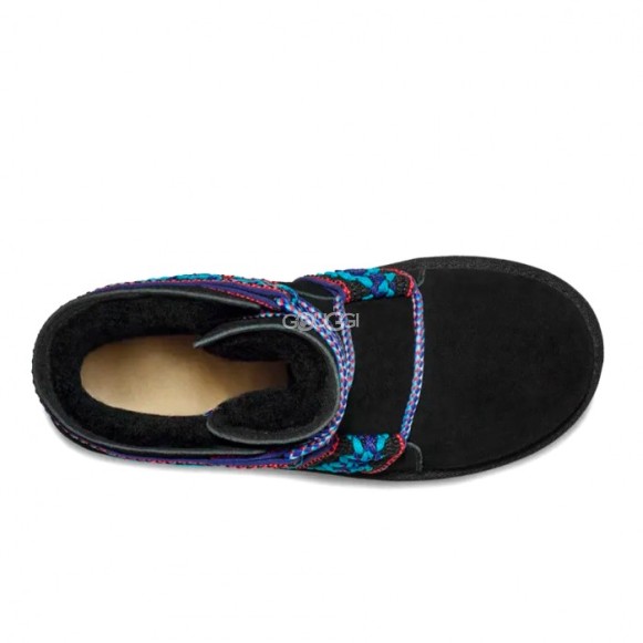 Женские мини угги на платформе Mini II Braid Platform - Black